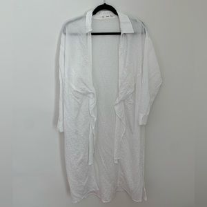 Mango MNG white cover up blouse with open waterfall tie